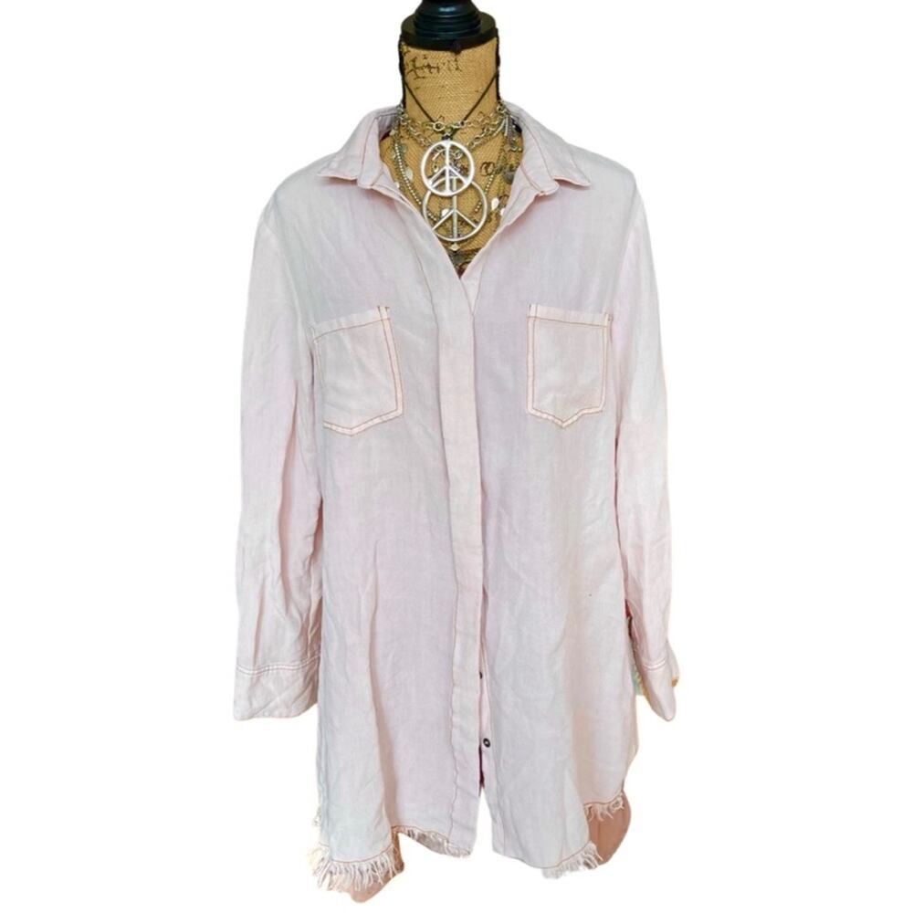 UMGEE distressed shirt-jacket lightweight soft pink roll-up sleeves OVERSIZED S